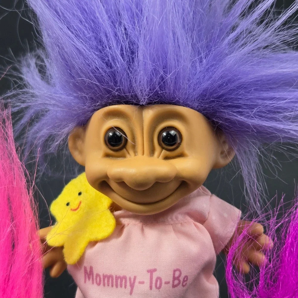 Vintage Russ Mommy-To-Be Troll Doll Lot DAM 1989 Purple Pink Hair 3pc Set